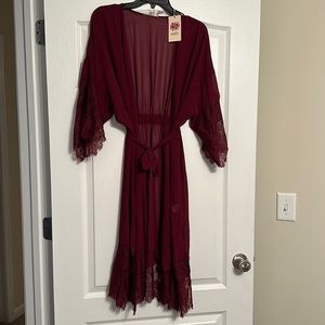 Entro Burgundy Kimono with Lace Details